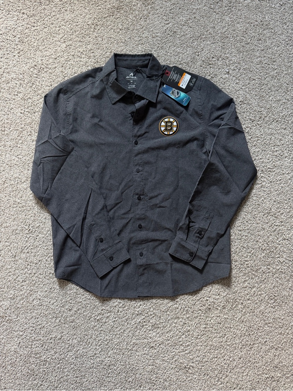 NWT Antigua NHL Boston Bruins Long Sleeve Button-Down Shirt Men's Size M Black